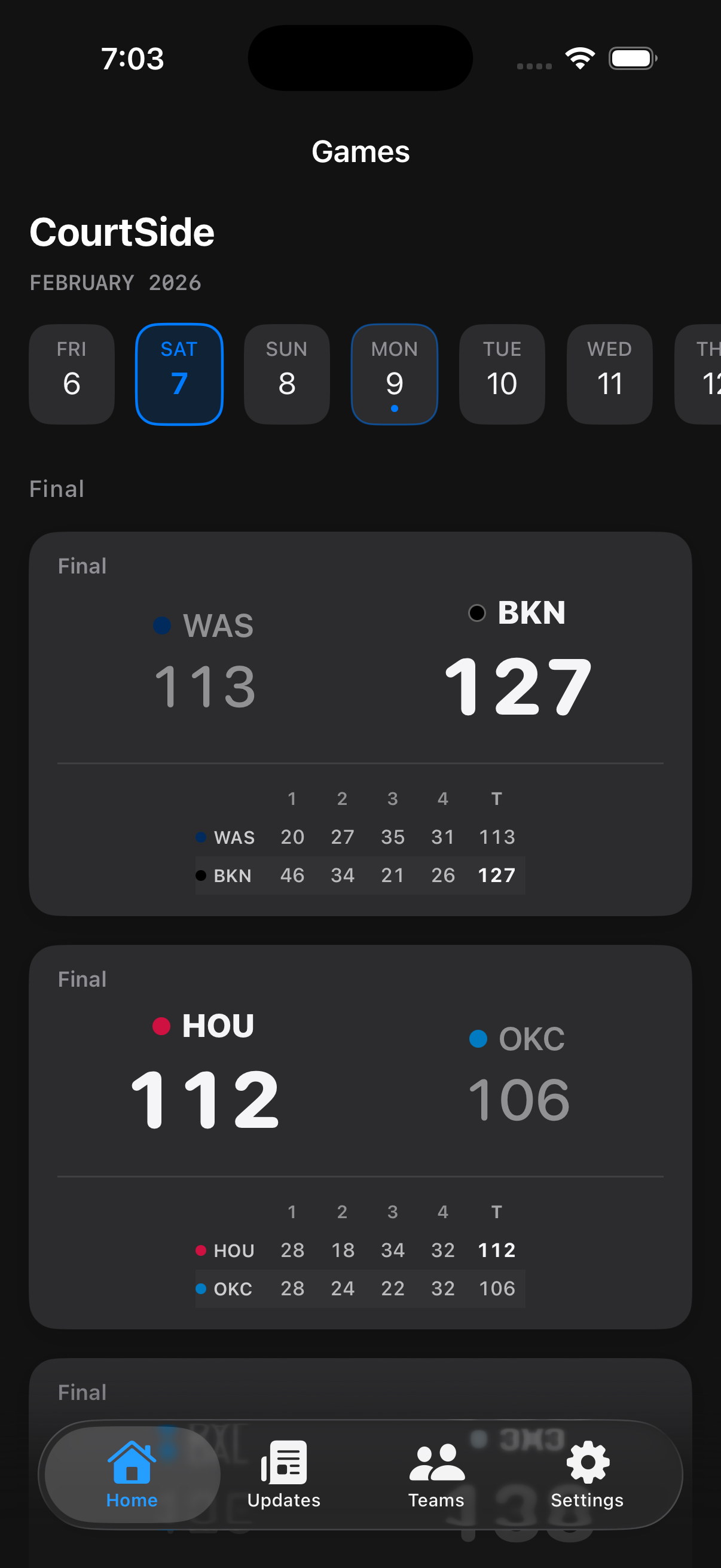 Past games history and results